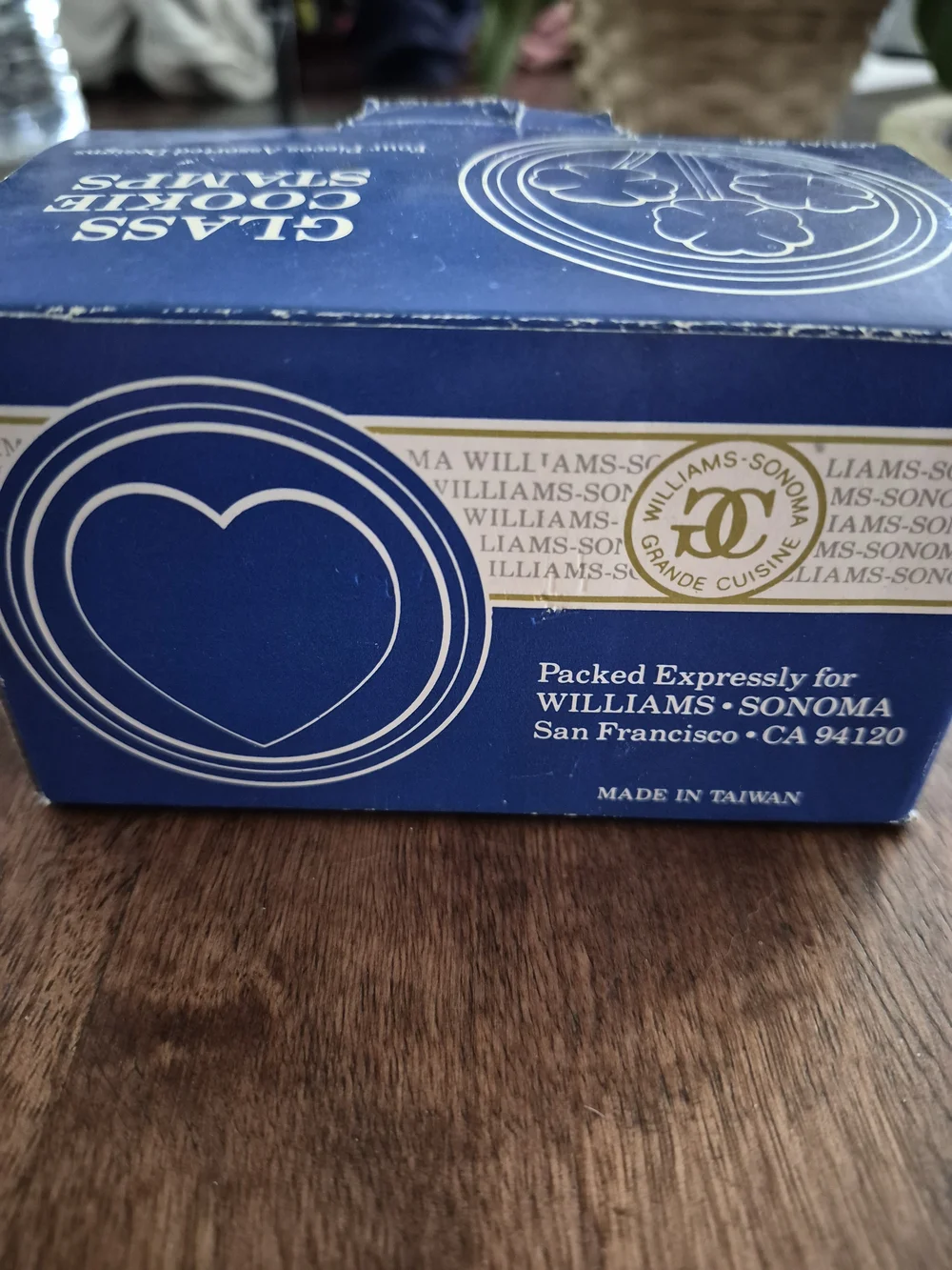 Vintage Williams Sonoma Navy Blue & White Glass Cookie Stamp in Branded Box